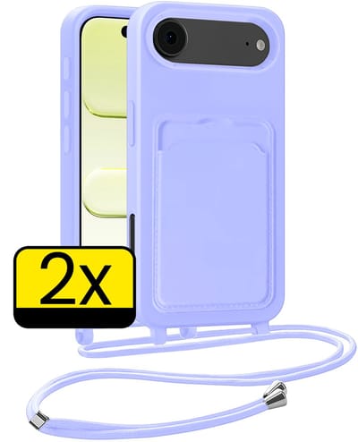 Hoesje Geschikt voor iPhone Air Telefoonhoesje Met Koord Case Pashouder Siliconen - Hoes Geschikt voor iPhone Air Hoesje Met Kaarthouder - Lila - 2 Stuks
