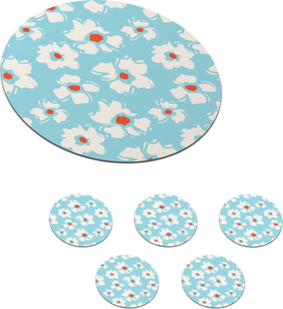 Onderzetters voor glazen - Rond - Waterverf - Bloemen - Patroon - 10x10 cm - Glasonderzetters - 6 stuks
