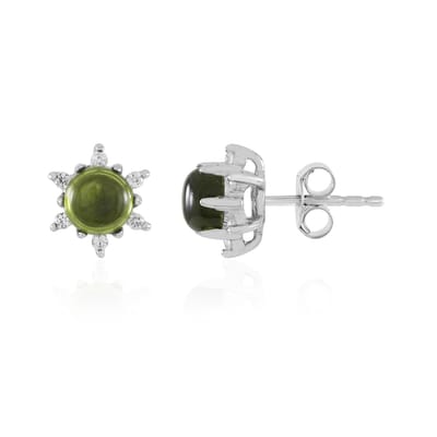 Cavill - Zilveren Oorbellen - 925 Sterling Zilver Platina Coating - Vesuvianiet en Zirkonia 1,374 ct - Ronde Cabochon - Italiaanse Edelstenen