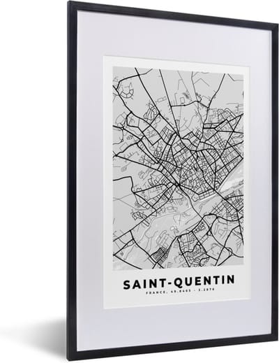 Fotolijst incl. Poster - Saint-Quentin - Plattegrond - Frankrijk - Kaart - Stadskaart - 40x60 cm - Posterlijst