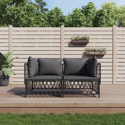 vidaXL - 2-delige - Loungeset - met - kussens - staal - antracietkleurig