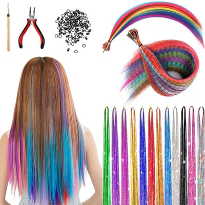 Dailygoods- Haarverlengingset 60 Stuks - Kunsthaarextensies - Clip-ins - Gereedschap - Haartinsel - Voor Kinderen en Vrouwen