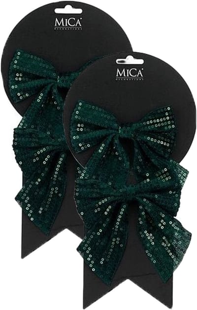 Mica Decorations Kerst ornamenten strikken - 4x st - groen met glitter - 12 x 13 cm - kerstboomstrikjes