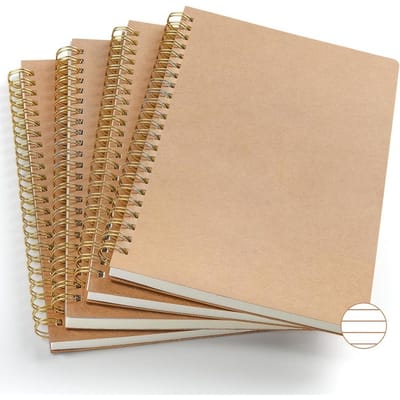 longziming -A5 Notitieboek - Spiral Notebook - A5 Schrijfblok - Volledig Plat Liggen - DIY Personaliseerbare Cover - Kraftpapier - Gelijnde Pagina's - Ideaal Voor Reizen En Studie - 4 Stuks