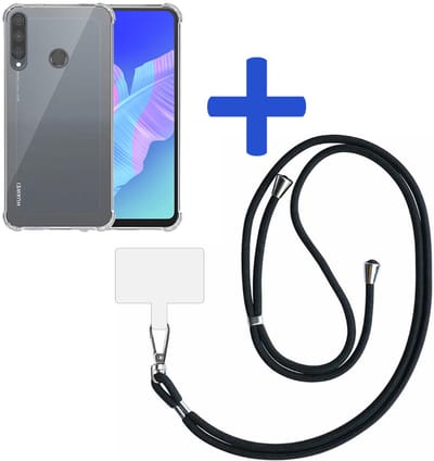 Smartphonica Telefoonhoesje Geschikt voor Huawei P40 Lite E - Y7P Transparant Schokbestendig met Afneembaar Universeel Telefoonkoord - Backcover Case Siliconen ShockProof with Lanyard