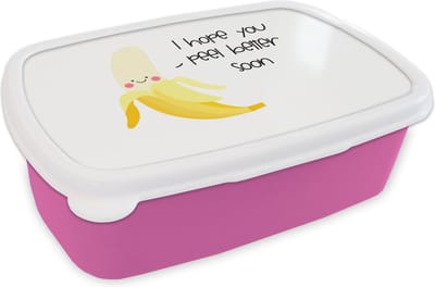 Broodtrommel Roze - Lunchbox - Brooddoos - Beterschap - Quotes - Banaan - 18x12x6 cm - Kinderen - Meisje