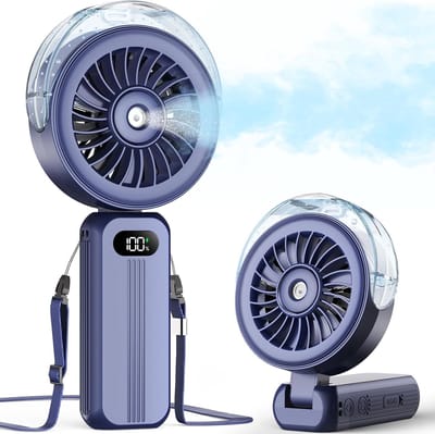 Handheld Mistventilator - Draagbare ventilator - Mistventilator - Krachtige hoge snelheid - Oplaadbaar - Koelende mistventilator - 4000 mAh - Werkt op batterijen - Geschikt voor reizen, binnen en buiten Handheld Desktop-gebruik - (Donkerblauw)