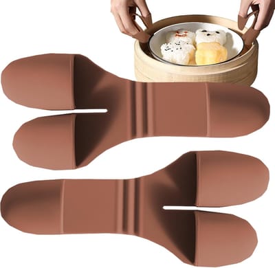 KZQ Mini Siliconen Ovenwanten Bruin, Antislip Vingerhoedjes met Drukknopfunctie, Kleine Keukenhandschoenen voor Koken Bakken Grillen