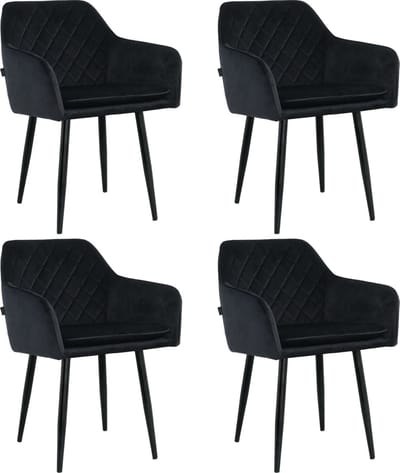 Lina® Noble Eetkamerstoelen - Zwart - Set van 4 - Velvet