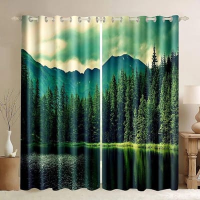 3D Bos Afdrukken Gordijn Bomen Pad Groen Gazon Natuur Scène Gordijnen Slaapkamer Woonkamer Dun Gordijn Versieren W70H185(CM)x2&Hook