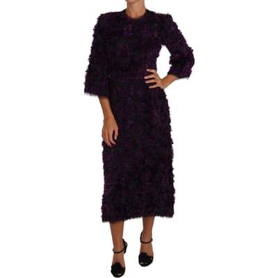 Dolce & Gabbana Vrouwen Paarse Franje Midi Sheath Jurk