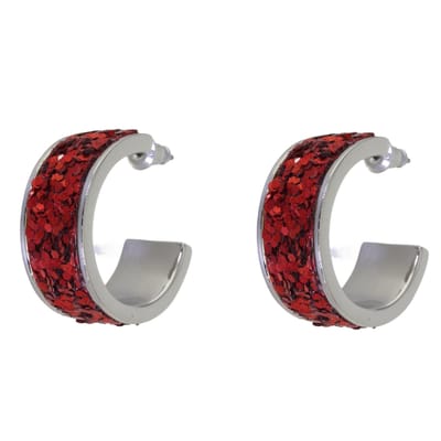 Behave - Oorringen dames zilverkleur rood - Glitterlook - Avondstijl