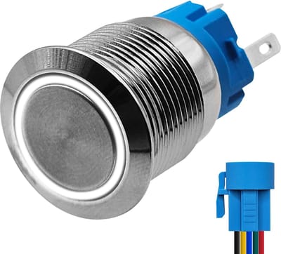 ProRide Metalen Pulsschakelaar 220V OFF-(ON) - 19mm - Momentschakelaar met Aansluitkabel - Spatwaterdicht - LED Indicatie Wit