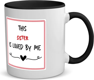 Akyol - this sister is loved by me koffiemok - theemok - zwart - Zus - iemand die houdt van zijn zus - verjaardag - cadeautje voor zus - zus artikelen - kado - geschenk - 350 ML inhoud