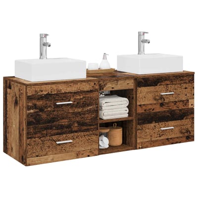 vidaXL - Badkamerkast - set - 3 - st - Oud - hout - 129 - x - 41 - x - 79,5 - cm - Bewerkt - hout
