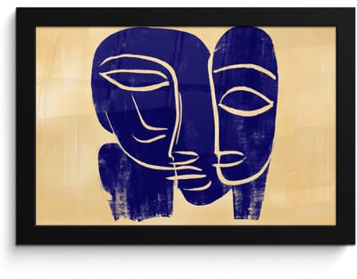 Poster in lijst - Fotolijst 30x20 cm - Posters - Okergeel - Blauw - Eenvoudige lijnen - Posterlijst zwart - Decoratie - Wanddecoratie woonkamer - Muurdecoratie slaapkamer
