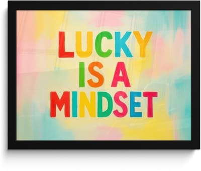 Poster in lijst - Fotolijst 40x30 cm - Posters - Quote - Lucky - Regenboogkleuren - Posterlijst zwart - Decoratie - Wanddecoratie woonkamer - Muurdecoratie slaapkamer
