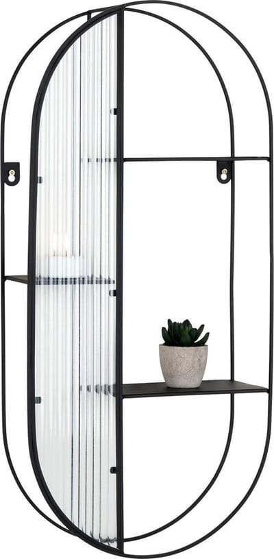 QUVIO Stalen wandrek Mila - Ovaal - 3 Planken - Staal - Glas - Zwart
