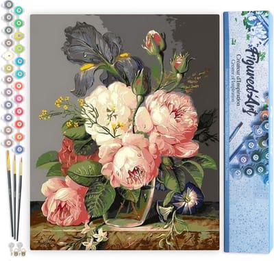 Figured'Art Schilderen op Nummer Volwassenen canvas Boeket van wilde bloemen - Handwerk acrylverf Kit DIY Compleet - 40x50cm zonder frame