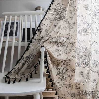boho gordijnen met kwastjes - Semi-verduisteringsgordijnen met oogjes - Katoen linnen - Decoratief gordijn voor woonkamer, slaapkamer - Set van 1 - Patroon F - 150 x 180 cm