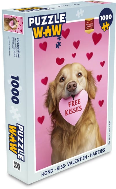 Puzzel Hond - Kiss- Valentijn - Hartjes - Legpuzzel - Puzzel 1000 stukjes volwassenen