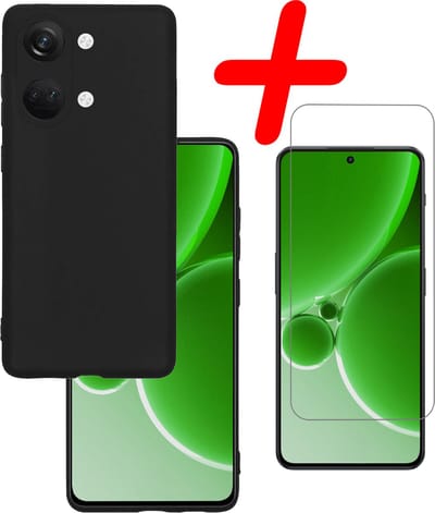 Hoesje Met Screenprotector - Geschikt voor OnePlus Nord 3 - Sterk & Shockproof - Back Cover - Siliconen Case - Telefoon Hoes - Zwart