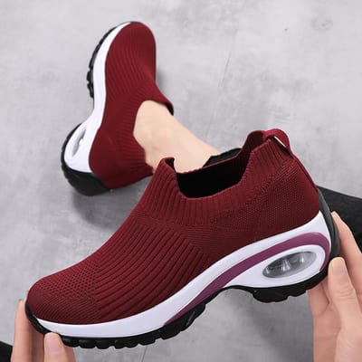 Herfst Vrije Tijd Damesschoenen Casual Luchtkussen Sneaker Vliegend Geweven Ademende Loafers Slip-on Dames Sneaker 42