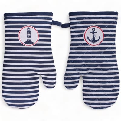 Dailygoody - Set van 2 pannenlappen - Hittebestendig - Wasbaar - Gestreept maritiem - Ovenhandschoenen - Voor koken en bakken - 18 x 32 cm