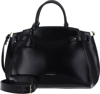 COCCINELLE Leren Handtas Schoudertas Kliche Shiny Calf Leather Handbag Noir Zwart