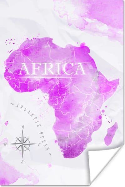 Poster 20x30 cm - Wereldkaart - Roze - Afrika - Posters - Kamer decoratie - Wanddecoratie woonkamer - Muurdecoratie slaapkamer