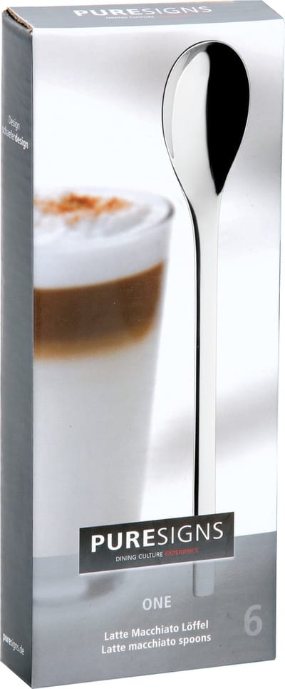 PURESIGNS ONE Extra Latte Macchiato Lepels – 6 stuks – Gepolijst RVS 18/10 – Zilver
