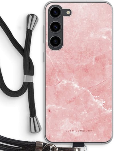 Case Company® - Hoesje met koord geschikt voor Samsung Galaxy S23 Plus hoesje met Koord - Roze marmer - Telefoonhoesje met Zwart Koord - Bescherming aan alle Kanten en Over de Schermrand