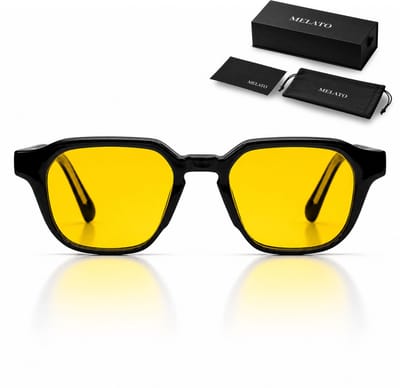 Melato Meridian Blauw Licht Bril - Dagbril - 99% Blauwlichtfilter - Computerbril - Gele Lens - UV400 - Premium - Acetaat Frame - ANSI & ISO Gecertificeerd - Wetenschappelijk Getest - Blauwlichtbril - Inclusief Luxe Doos, Pouch & Doekje