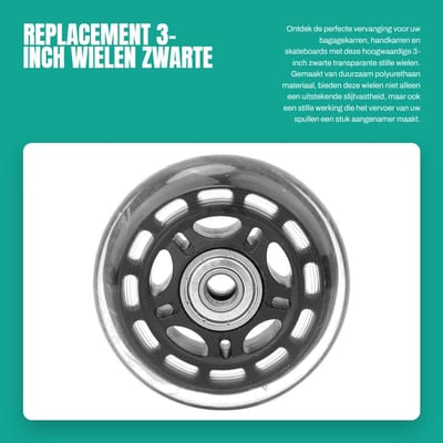 Dailygoods- Wielen 3-inch - Zwarte Zwenkwielen - Stille Wieltjes - PU Materiaal - Precisie 608 Lager - Slijtvast en Drukbestendig - Vervangwielen