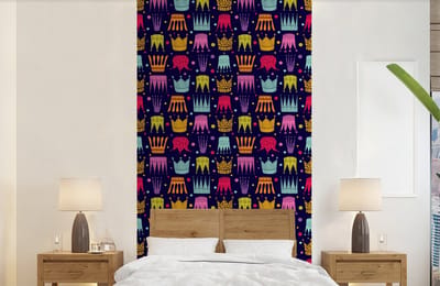 Behang - Fotobehang Patronen - Kroon - Kleuren - Jongens - Kinderen - Kids - Breedte 120 cm x hoogte 240 cm