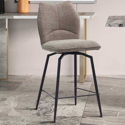 Zandkleurige Draaibare Barstoel Lara - Afmetingen 48 X 56 X 103 Cm - Rousseau - Barstoel - Beige - Velours - Set Van 2