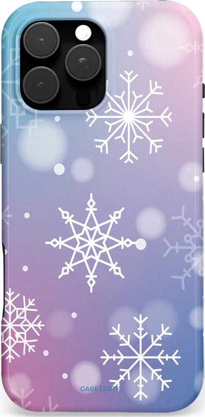 Casetastic hoesje geschikt voor Apple iPhone 16 Pro Max - MagSafe - Dubbellaagse bescherming - Snowy Winter Gloed - Fashion Case - Lila Lichtgrijs Lichtblauw Lichtroze