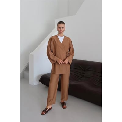 Kreukellook Textured Kimono Pak Bruin