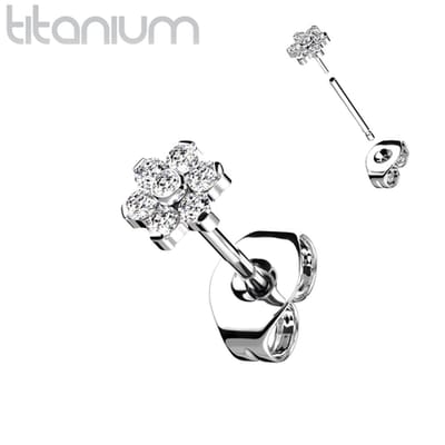 Oorbellen titanium flower top wit - zilver - LMPiercings