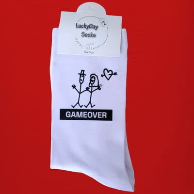 Game over Trouwen Sokken - vrolijke sokken - witte sokken - tennis sokken - cadeau - sokken met tekst - Bruiloft - grappige sokken - Sokken waar je vrolijk van wordt - maat 37-44