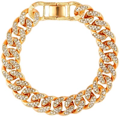 Iced Out! - Cuban Link Heren Armband met Diamantjes (Zirkonia) - Goud kleurig - 13mm - Schakelarmband - Armbanden - Papa Cadeau Voor Mannen - Vaderdag