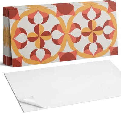 Coloray Plaktegels - Abstract geometrisch patroon Wandtegel Zelfklevend - 60 cm x 30 cm - Oranje Plaktegels - 6 stuks - Rechthoek PVC Tegels - Plaktegels Keuken - Zelfklevende Vloertegels Badkamer - Vinyltegels Vloer Zelfklevend - Portugese Tegels
