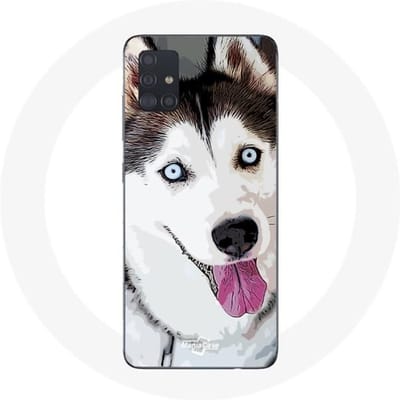 Samsung Galaxy A51 Hoesje Witte Siberische Husky Blauwe Ogen wit