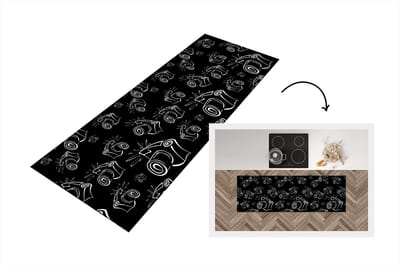 Keukenloper - Loper keuken - Camera - Patronen - Zwart Wit - 150x50 cm - Keukenloper vinyl