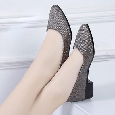 Sandales à talons bas et bout pointu pour femmes, chaussures simples décontractées à fond plat, souples, antidérapantes, confortables 40 gris