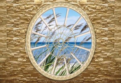 Fotobehang Stone Wall Beach Sea Sand Nature | XL - 208cm x 146cm | 130g/m2 Vlies