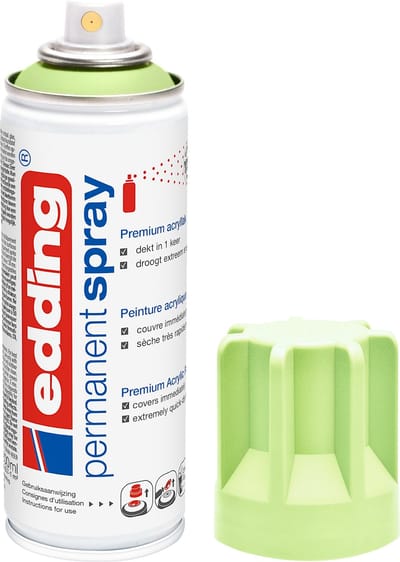 edding 5200 spuitverf in spuitbus - pastelgroen mat - 1 stuk - 200 ml verf - direct dekkend – 0,7-1 m2 oppervlak - acrylverf voor het lakken en versieren van glas, metaal, hout, keramiek, kunststof, canvas - permanent spray, verfspray