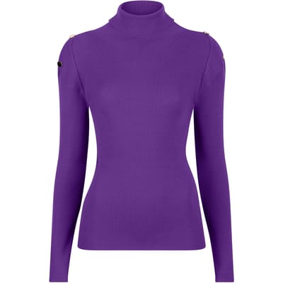 EsQualo Top Rib Slv/lss Buttons Col Deep Lavender Maat: S | Sweaters Outlet | Dames | Paars