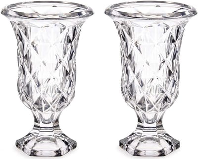 Giftdecor - Bloemenvazen 2x stuks - Rhombus transparant glas - 15 x 24 cm