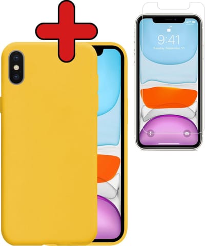 Hoesje - Met Screenprotector - Geschikt voor Apple iPhone X - Sterk & Shockproof - Telefoon Hoes - Back Cover - Siliconen Case - Telefoonhoes - Geel